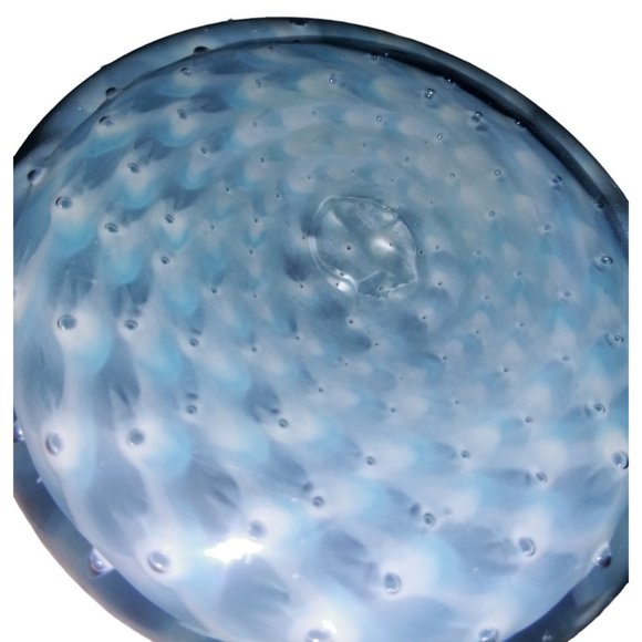 Blue Opalescent Controlled Bubble Glass Swirl Vase Peacock Eye Turquoise Vase - Picture 4 of 10